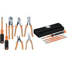 Klein Tools 9421R 1000V Insulated Plier Tool Set with 3 Pairs of Pliers, Cable Cutter & 32584INSR Precision 8-in-1 Screwdriver Set with Case, 1000V Rated Insulated Set