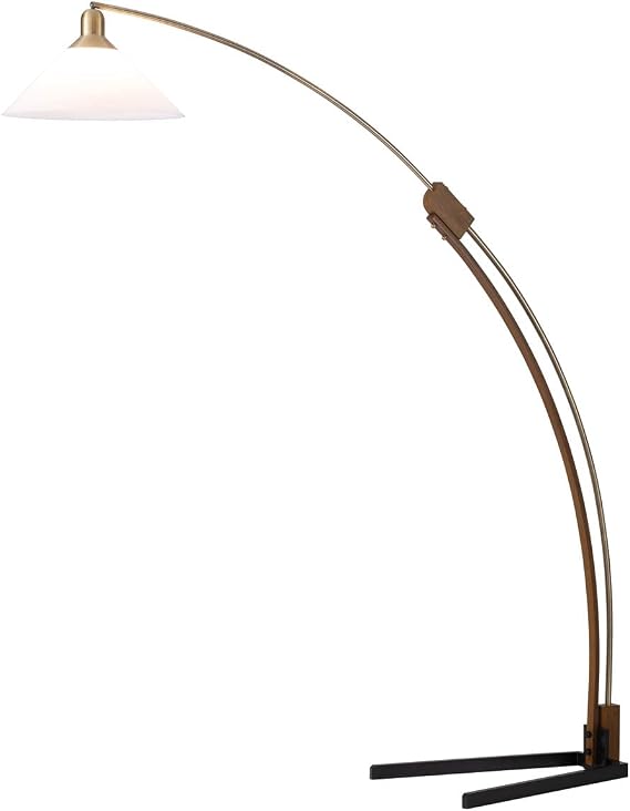 NOVA of California Melmar Arc Floor Lamp - Weathered Brass and Walnut, Dimmer Switch, V-Base