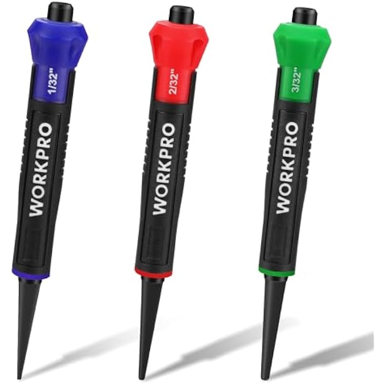 WORKPRO 3-Piece Nail Punch Set, Includes 132, 116, 332 Nail Setter, Color Coded Nail Set Tool with Shock-Absorbing Grip