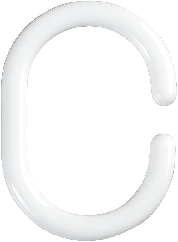Maytex Plastic Shower Curtain Rings with C-Shaped Hook, White