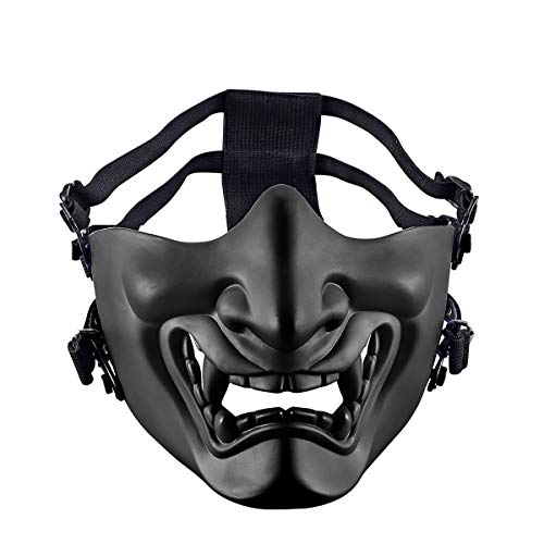 AOUTACC Airsoft Half Face Masks, Evil Demon Monster Kabuki Samurai Hannya Oni Half Face Protective Masks Masquerade Ball, Party, Halloween, Cs War Game