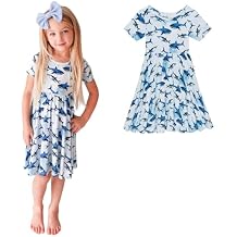Posh Peanut Girls Dresses Soft Toddler Twirl Dress Made with Viscose from Bamboo Fall, Spring, Summer Dresses for Girls (2 Years) Sharks