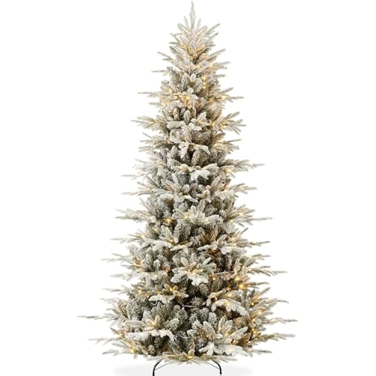 Best Choice Products Lighted Aspen Christmas Tree, 12ft Flocked Artifical Noble Fir, Pre-Lit White & Multicolored LED Lights Premium Holiday Decor - Green