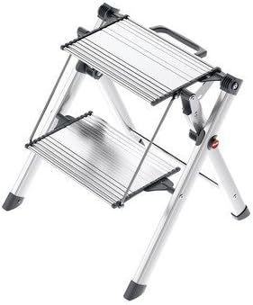 2 Steps Stool with Handle, Heavy Duty, 330 lbs Load Capacity, Folding, Silver