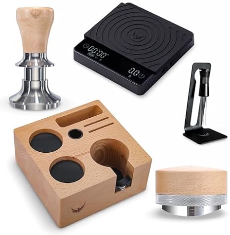 Espresso Machine Accessories Kit 54mm Coffee Scale, Tamping Station, Calibrated Tamper, Leveler & WDT Tool | Barista Tools