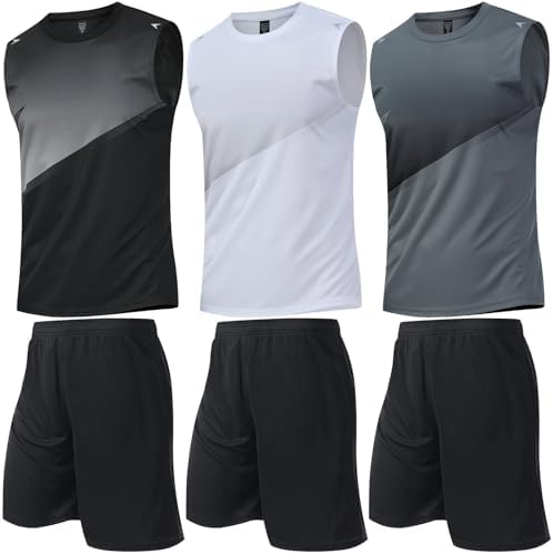 BOOMCOOL 32Set Workout Shirts for Men Gym Outfits Clothes Shirt and Shorts Mens Sleeveless Athletic Sets Polyester Mesh