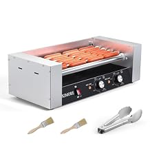 Hot Dog Roller - 12 Hot Dog Capacity, 5 Rollers, 750W, Stainless Steel with Cover, Dual Temp Control, Led Light, Detachable Drip Tray, Perfect for Commercial and Party