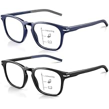 Missfive Versatile Progressive Multifocus Reading Glasses Men, Blue Light Blocking Anti UV Multifocal Computer Readers