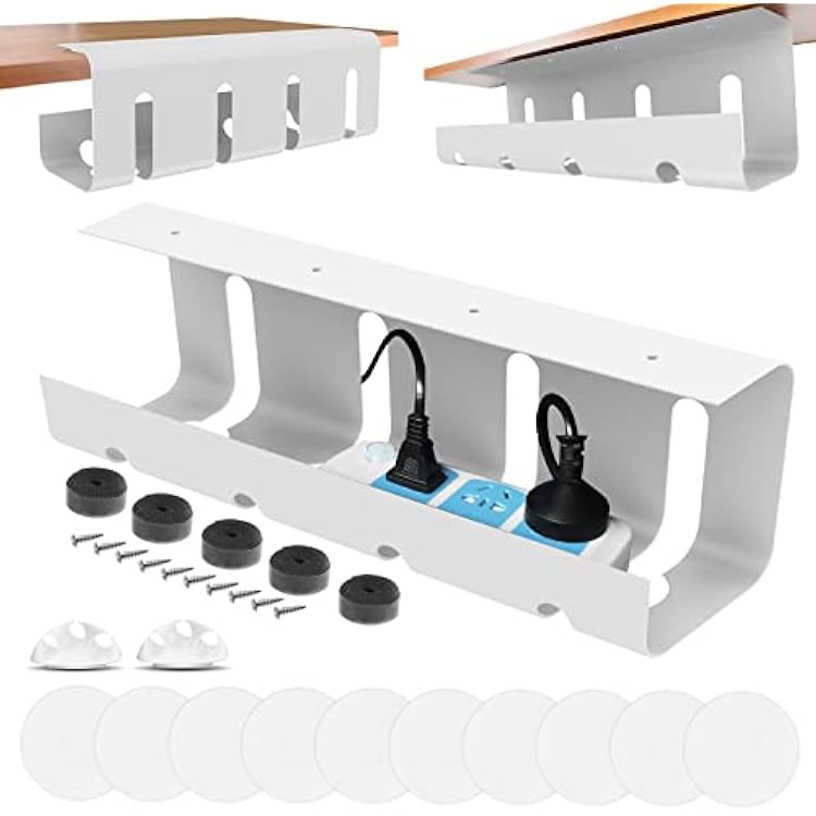 Steel Desk Cable Management Tray, No Drill - 2 x 15.7 in, Wire & Cord Organizer, 2Pack White & Black