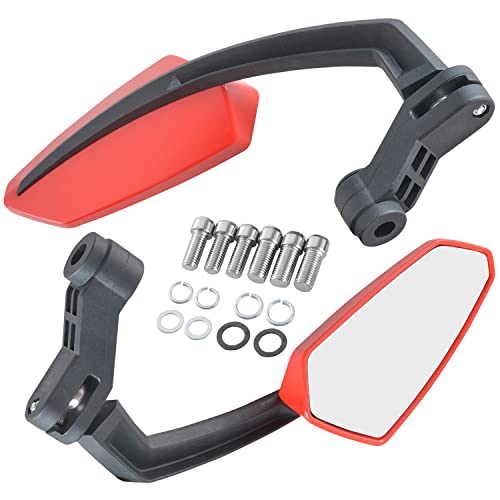 KATUR Motorcycle Handlebar End Mirrors Side Mirror Red Motorbike Rear View Mirror 8MM 10MM Threaded Bolts Mounts Adjustable for Kawasaki Suzuki Honda Victory Chopper
