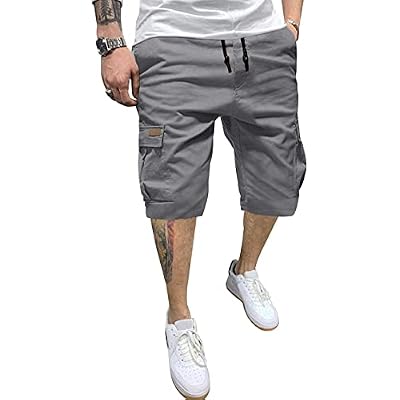 JMIERR Mens Casual Cotton Twill Cargo Shorts Drawstring Classic Chino Stretch Short with 6 Pockets