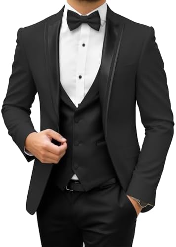 SUZHIMO Mens Suits 3 Piece Slim Fit Tuxedo for Men Wedding Suits Prom Blazer Vest Pants Set with Tie