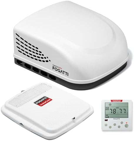 FOGATTI RV Air Conditioner 13500BTU Cooling Only RV Non-Ducted Rooftop AC Unit 115V(AC) including Air Distribution Box and InstaCool Series White