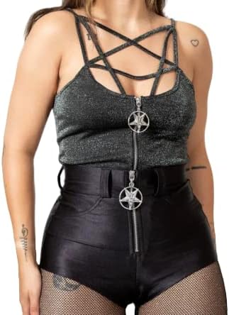 Killstar Synth Soul Top Black Shimmer Glitter Pentagram Detail Shirt-XXL