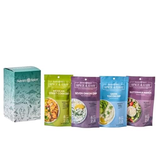 Savory Spice Fabulous Four Dip Collection 4-Pack, 7.17 oz - Gourmet Dip Mix & Gift Set Variety Pack with Ranch, Onion, Tzatziki & Street Corn - Vegetarian, Gluten-Free, Nut-Free, MSG-Free