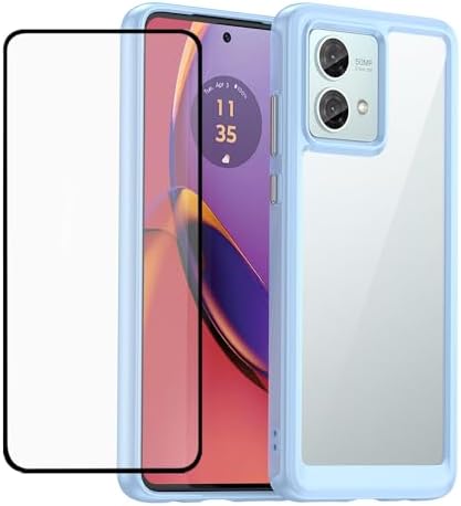 Clear Case for Moto G84 Case, Motorola G84 Case with HD Screen Protector, Shockproof Clear Hard PC  TPU Bumper Protective Cover for Motorola Moto G84 Crystal Blue