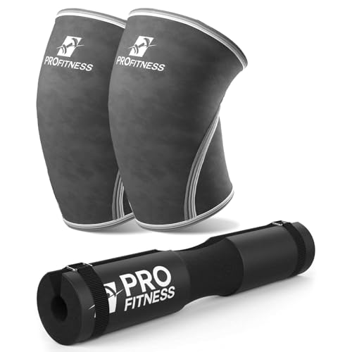 ProFitness Knee Sleeves & Barbell Pad - 7mm Neoprene Knee Sleeve for Squats, Powerlifting & Deadlifts  Hip Thrust Pad for Squats, Lunges & Hip Thrusts - Barbell Cushion for Olympic & Standard Bars