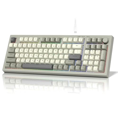 womier DK98 Retro Wired Gaming Keyboard Creamy Membrane with Rainbow RGB Backlight - Quiet,Volume Knob,PBT Keycap 97 Key ANSI Layout Compatible with Windows 108.187 Grey