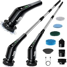 2025 Upgraded Electric Spin Scrubber Shower Scrubber with Long Handle, Cordless Electric Cleaning Brush, 400 RPM Dual-Speed, IPX5 Waterproof, 90-Min Runtime, 8 Brush Heads for Powerful Cleaning