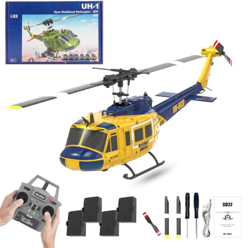 RC ERA C032 UH-1 Huey Helicopter, 148 Sacle 2.4G Remote Control Helicopters for Adult, 6CH Gyro Stabilized RC Aircraft with 3D Stunt, Altitude Hold & Optical Flow 4 Battery