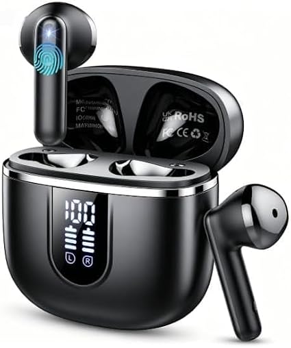Wireless Earbuds Bluetooth 5.4 Headphones, 40H Playtime In-Ear Earphones with 4 ENC Noise Cancelling Mic, 3D Bass Stereo Sound, IP7 Waterproof Ultralight Bluetooth Earbuds USB-C LED for iPhone Android