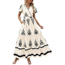 PRETTYGARDEN Womens 2026 Summer Casual V Neck Boho Maxi Dress Flowy Aline Bell Sleeve Tiered Floral Dresses with Pocket