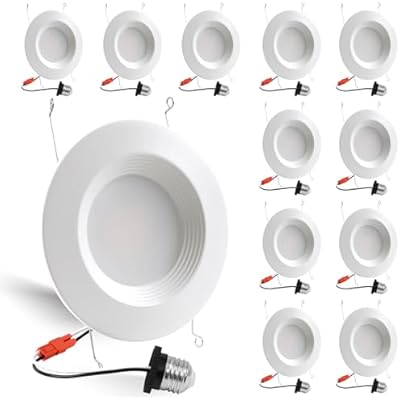 Energetic 56 Inch LED Recessed Lighting, 1000LM, 3000K Warm White Downlight, 12W=150W, Dimmable LED Can Light, Wet Rated, Simple Retrofit Installation, IC Rated & ETL Listed, 12 Pack