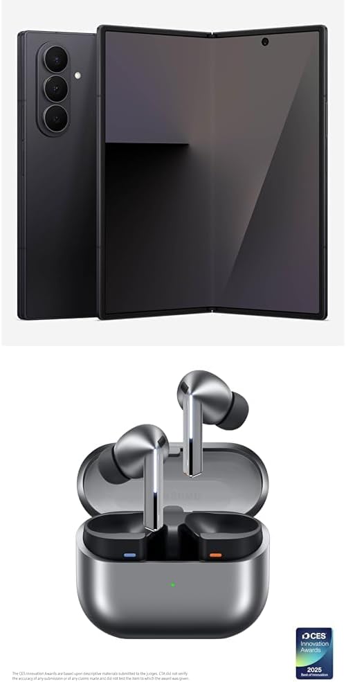 Samsung Galaxy Z Fold7 512GB Unlocked AI Smartphone, Jet Black w/ Galaxy Buds 3 Pro AI True Wireless Bluetooth Earbuds, Silver