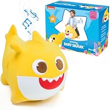 JITTERYGIT Baby Shark Official Bouncy Hopper Plush Musical Singing Toy - Inflatable Animal Ride On for Indoor & Outdoor - Birthday Gift for Kids & Toddlers (Boys & Girls) Ages 18+ Months (Yellow)