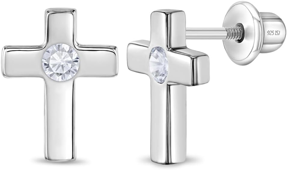 In Season Jewelry Tiny CZ Cross Earrings 925 Sterling Silver