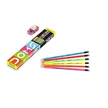 Doms Neon Rubber Tipped HB/2 Graphite Pencils Box Pack | Non-Toxic | Free Sharpner Inside The Box | Easy & Smooth Sharpening | Pack Of 30 Pencils