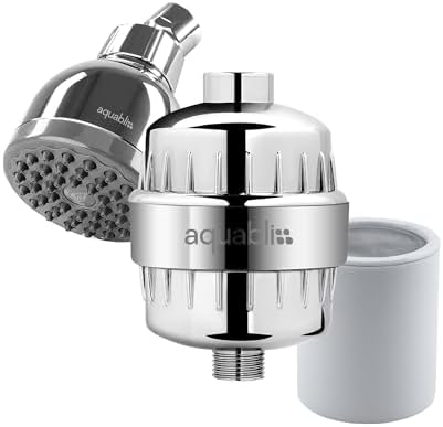AquaBliss SF100 Revitalizing Shower Filter + 1 Extra SFC100 Cartridge & TurboSpa 3" High Pressure Shower Head - Chrome