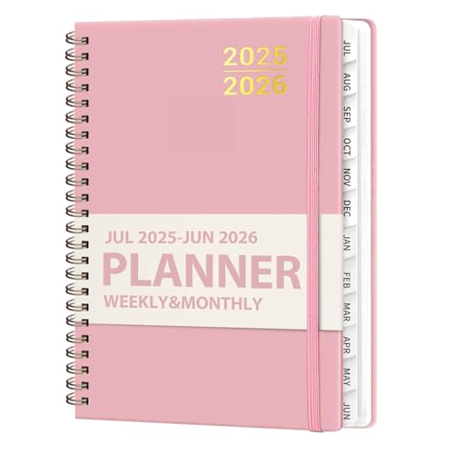 Planner 2025-2026 for Women & Men, Weekly and Monthly Calendar Notebook July 2025 - June 2026, Hardcover Spiral Bound School Teacher Student Planner with Tabs, Inner Pocket, A5 6.3 x 8.5