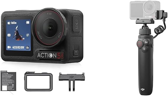 Set Purchase DJI Osmo Action 5 Pro Essential Combo, Small, 1/1.3-inch Sensor, Waterproof, 4K/120 fps Video, Subject Tracking, Image Stabilization, Dual OLED Touch Screen, Sports, Vlog, Wearable Camera, Video Shooting Camera + Osmo Action Multi-Function Charging Handle