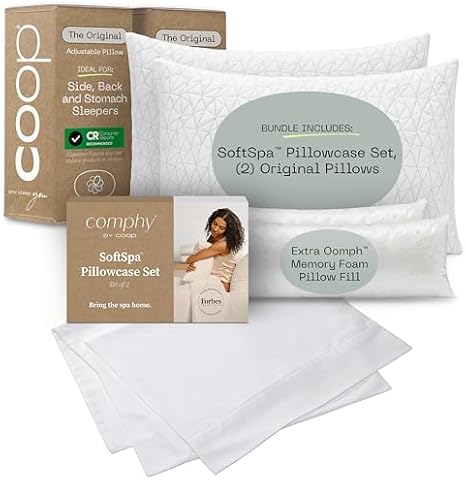Comphy by Coop SoftSpa Pillowcase Set & Original Pillow King Bundle, Set Includes (1) Set of 2 SoftSpa Pillowcases, White and (2) Original Pillows