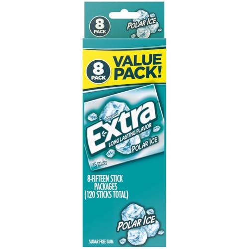 EXTRA Polar Ice Sugar Free Gum Back To School Chewing Gum- 8 Bulk Gum Pack 120 ct