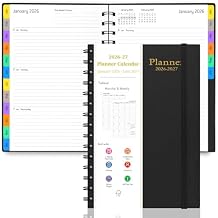 Daily Planner 2026-2027, 18-Month Weekly and Monthly Calendar Planner, Jan 2026 - Jun 2027, 5.7" x 8.3", Flexible Cover, Wirebound, Laminated Tabs, Black