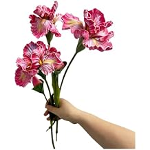 3pcs 18" Artificial Iris Flower PU Flower Heads, Real Touch Artificial Flowers Bulk Bouquet Fake Outdoor Cemetery Arrangements and Wedding Holding Flowers, Dining Table Centerpieces (Pink)