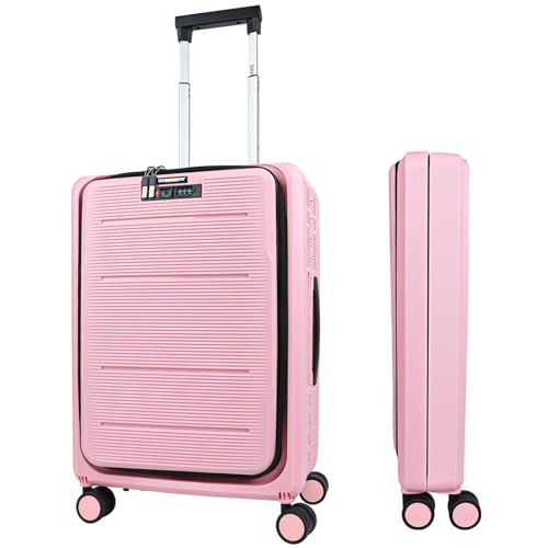 20-Inch Lightweight Collapsible Expandable Carry-On Suitcase Water and Impact Resistant, Silent Double Spinner Wheels, Airline Approved Pink