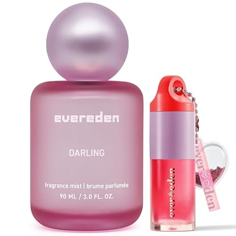 Evereden Darling Fragrance Hair and Body Mist & Ruby Red Tinted Non Toxic Lip Gloss Set: Amplify Your Self-Expression - Non Toxic Kids Makeup & Collectible Hair and Body Spray for Teen Girls