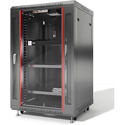 22U Wall Mount Server Rack Cabinet 19 Network Rack Enclosure, 24 Deep Data Rack Cabinet with Fan, PDU & Shelf for IT Equipment, Switches and Patch Panel