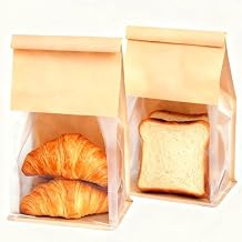 50 PCS Bread Bags, 5.1 x 3.9 x 11 Inch Brown Kraft Paper Cookie Bags with Tin Tie Tab Lock for Homemade Breads Baked Foods Cookie Packaging Storage Bag