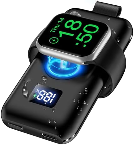 xiwxi Upgraded Portable 1500mAh with LED Display Magnetic Wireless Charger Power Bank [IPX5 Waterproof] Travel Battery Pack for Apple Watch Series 98UItra765432SE-Black