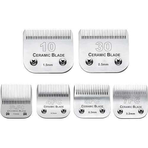 6Pack 10Blades Dog Grooming Replacement Blades Compatible with Andis Pet ClipperOster A5Wahl KM Series Dog Clipper,Ceramic Blade & Stainless Steel Blade #10305FC7FC3FC4F