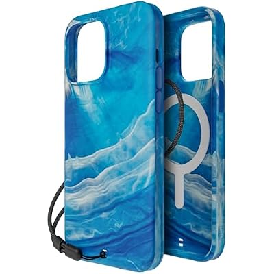 BodyGuardz Carve Marble for iPhone 15 Pro Max Case, Ultra-Slim Shockproof Military Grade Tested 16FT Drop Rating, Compatible with MagSafe and Wireless Charging, Responsive Buttons - Blue
