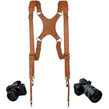 Leather Dual Camera Harness Strap for Photographers,Adjustable Shoulder Crossbody Padded Harness for DSLR SLR