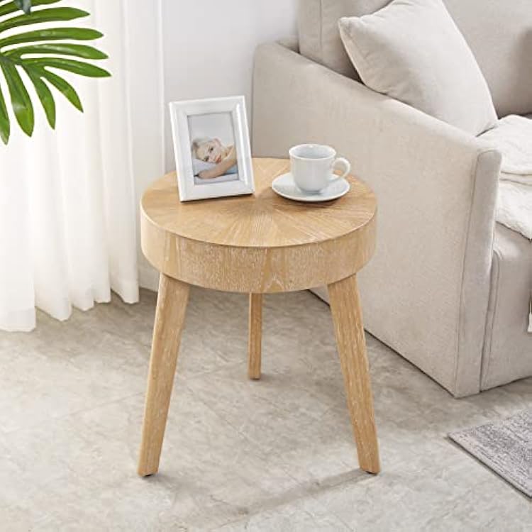 Round Wood Coffee Table for Living Room - Farmhouse Wood Circle Coffee Table, Wooden Rustic Round Coffee TableLight Brown,15x15x18 in