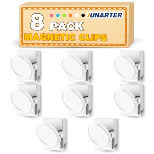 8 Pack Magnetic Clips Heavy Duty, White Magnet Clips for Fridge, Refrigerator Magnets, Strong Magnetic Clip, Scratch Free Magnets with Clip for Whiteboard, Refrigerator, Cruise, Locker