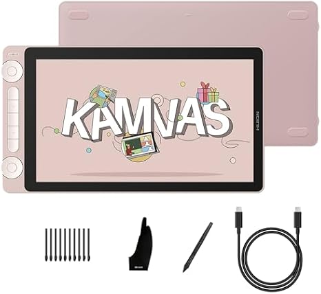 HUION Kamvas 13 (Gen 3) Drawing Tablet with Screen, 13.3" Full-Laminated Art Tablet with 2nd Canvas Glass, PenTech 4.0, 16384 Pen Pressure, Dual Dials with Full-Featured Cable for Digital Art, Pink