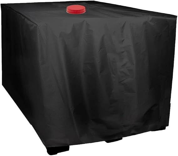Outdoor IBC Rain Barrel Cover for 1000L, SUNSURE 275 Gallon IBC Tank Cover 420D Dustproof Water Tank Container Protective Cover Ton Barrel Accessories (Black)